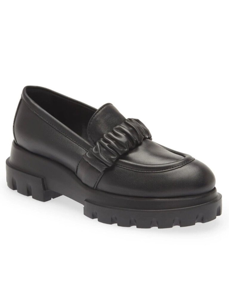 Agl Celeste Women's Leather Platform Loafer Shoes Moccasin Black Size 40 / Us 10